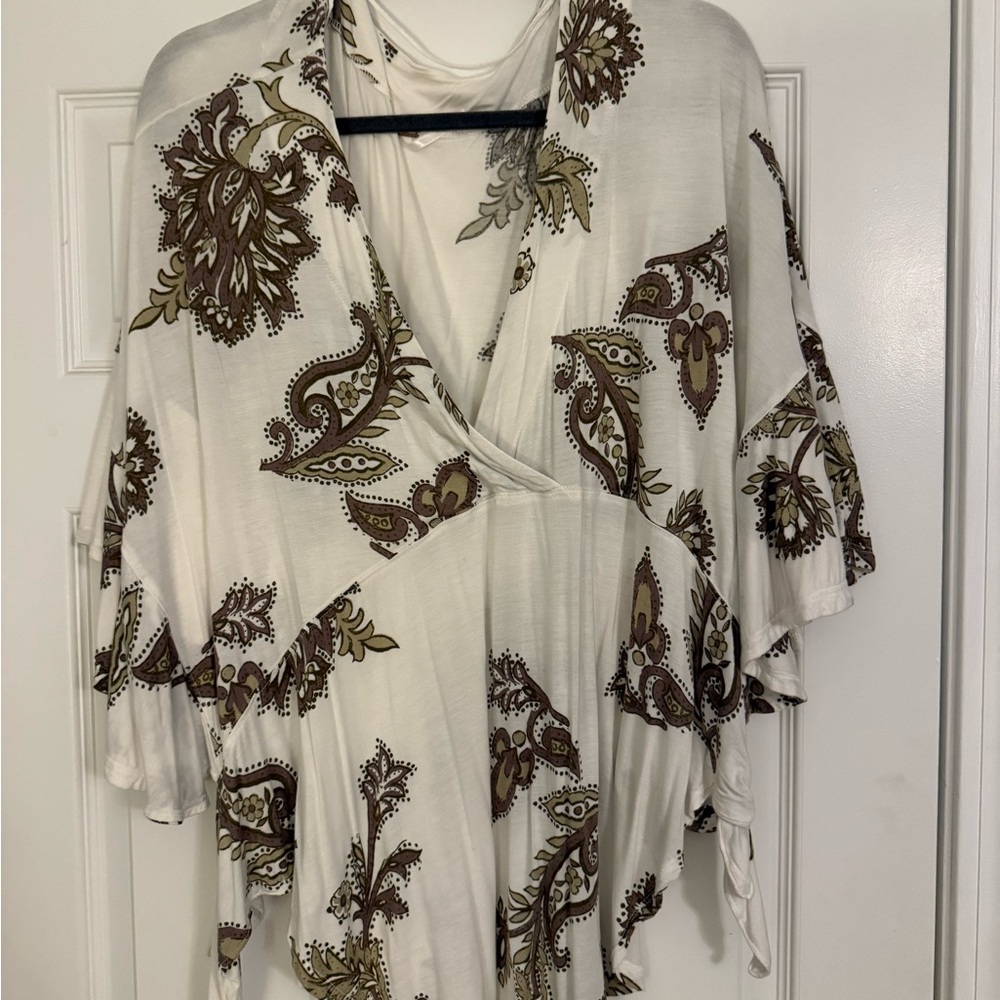 Free People Cream Asymmetrical Wrap Blouse